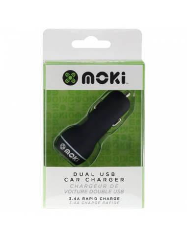 Chargeur voiture double usb noir Moki