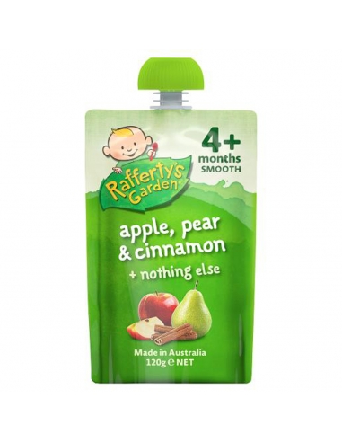 Raffertys 4 mois, aliments pour bébés aux pommes, poires et cannelle, 120 gx x 6