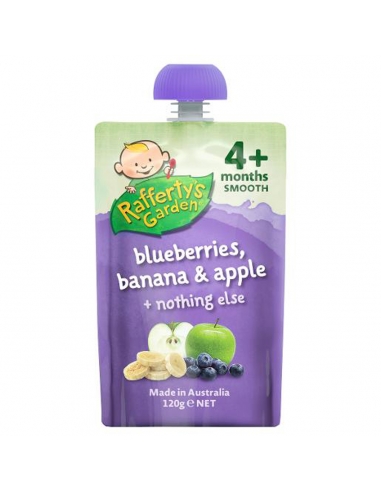 Raffertys 4 Months+ Blueberries Banana And Apple Baby Food 120gm x 6