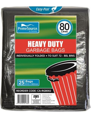 Bolsas de basura desechables Heavy Duty Easy-pick Black 72-8l 25s x 10