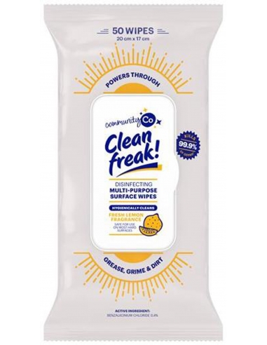 Community Co Clean Freak Mehrzweck-Desinfektionstücher 50er Pack x 12