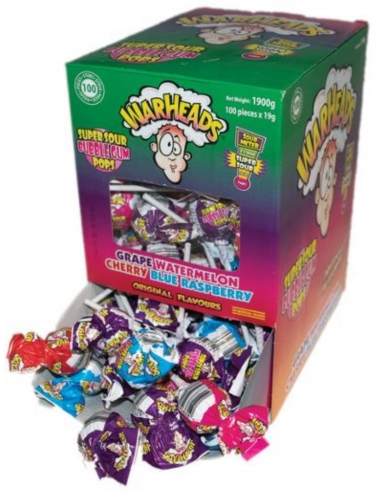 Mega Warheads Super Sour Gum Pops 19 gm x 100