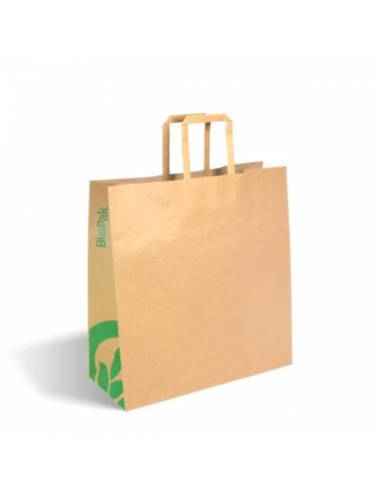 Biopak Bolsas papel mediano con manija plana reciclado (fsc) 200 paquete cartón