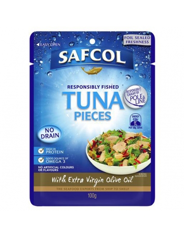 Safcol Responsibly Fished Tuna Pieces With Extra Virgin Olive Oil 100gm x 12