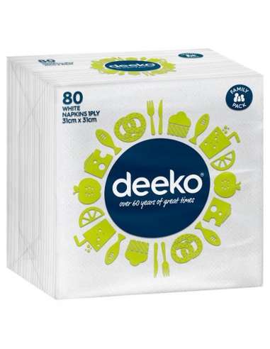 Deeko 1ply White Serviettes 80