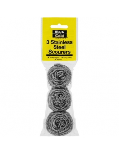 Black & Gold Scourers de acero inoxidable 3 Pack x 12