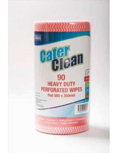 Cater Clean Wipes Roll Heavy Duty Red 50 X 30cm 90 Pack Roll