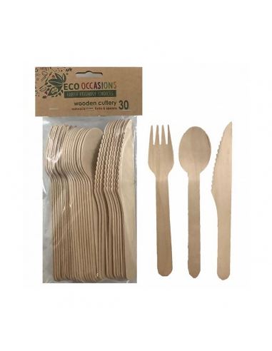 Alpen Cubertería de madera Juego Natural 30 Pack