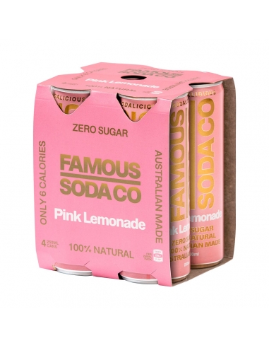 Famous Soda Pink Lemonade Can 250ml 4 Pack x 6