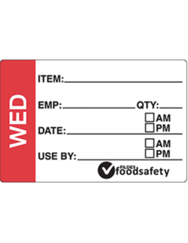 Fildes Labels Removable Prep Wednesday 49 X 75mm 250 Pack Roll