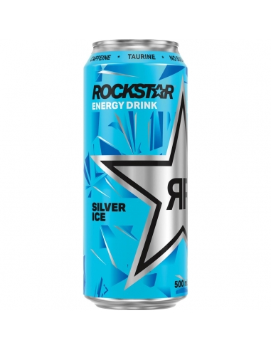 Rockstar Latas de hielo plateadas sin azúcar 500 ml x 12