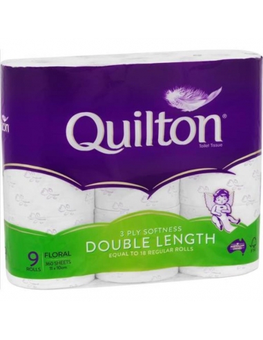 Quilton Geblümtes Toilettenpapier in doppelter Länge, 3-lagig, 9er-Pack x 6