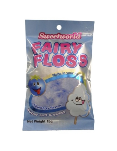 Sweetworld Blauwe bessen snoep Fairy Floss 15 gm x 18