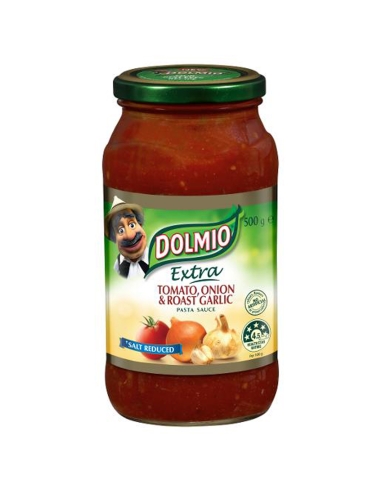 Dolmio Pasta Sauce Tomato Onion And Roasted Garlic Salt Reducing 500gm