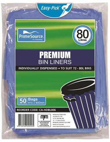 Cast Away Bin Liners Premium Blue 50 Pack 72-80 Litres 810 por 900 mm x 10