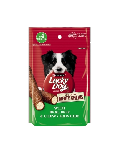 Lucky Dog Boeuf à Mâcher de Viande et Cuir Brut 96g