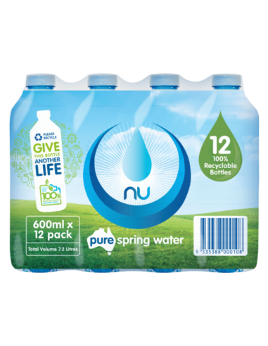 Nu Pure Agua de manantial, paquete de 12, 600 ml x 1