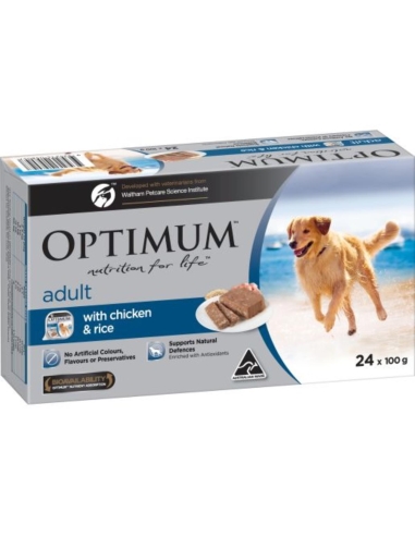 Optimum Chicken & Rice Svmp Dog Food 100g x 24