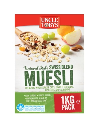 Uncle Toby Natural Swiss Style Muesli Petit déjeuner céréales 1 kg x 1