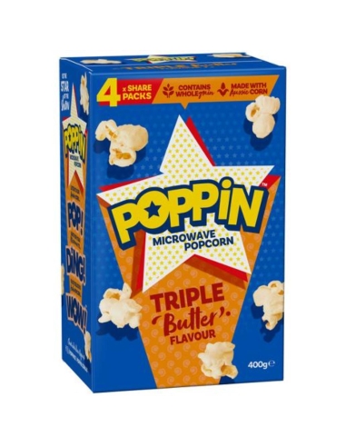 Poppin Triple mantequilla Microondas Popcorn 400g x 1