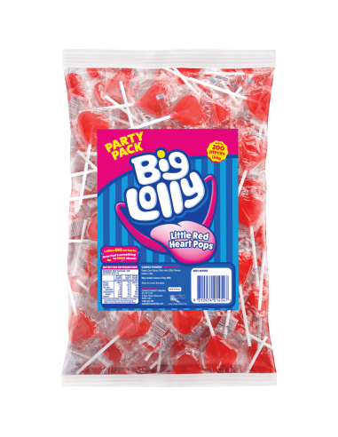 Big Lolly Little Red Heart Pops 200 Pack x 1