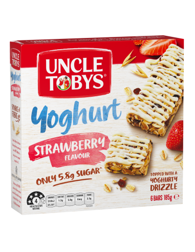 Uncle Toby Yoghurt Tops Aardbei Mueslireep 185g x 1