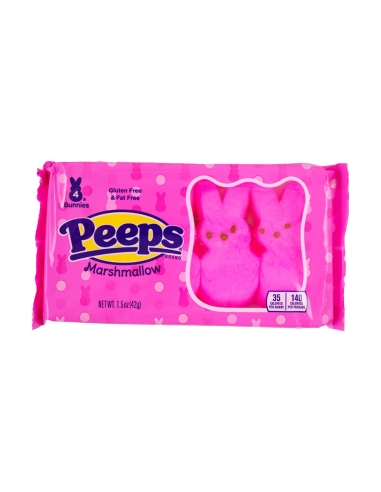 Peeps Lot de 4 lapins en guimauve rose 42 g x 24