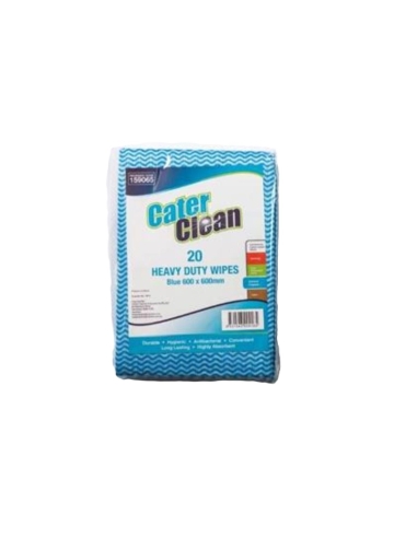 Cater Clean Wipes Pieces Blue 60 by 60cm Heavy Duty 20 Pack x 1