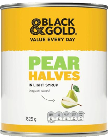 Black & Gold Pear Halves In Light Syrup 825g x 1