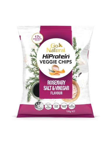 Go Natural Chipsy warzywne o wysokiej zawartości białka, o smaku soli rozmarynowej i octu, 100 g x 5