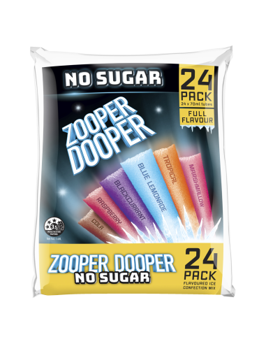 Zooper Dooper Glace d'eau Pas de tubes de sucre 24 par 70ml x 6