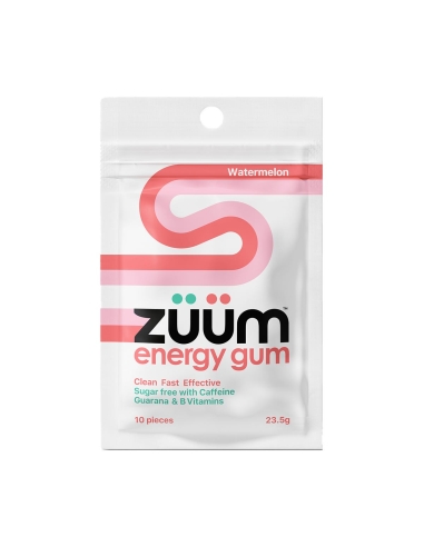 Zuum Energy Gum Watermelon Caffine Guarana & B Vitamins Pack x 16