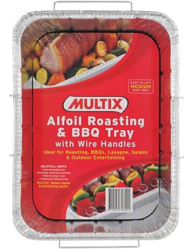 Multi Alfoil Roasting und BBQ Tray mit Drahtgriffen Medium Pack x 1