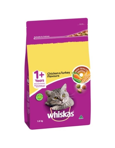 Whiskas Alimento para gatos adultos con pollo y pavo, 1,8 kg x 1