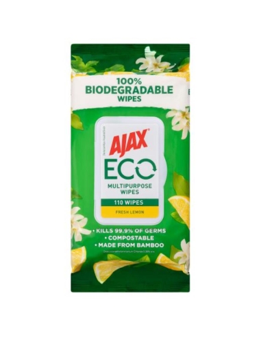 Ajax Lemon Eco Antibacterial Wipes 110 Pack x 4