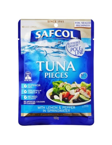 Safcol Gourmet Auf dem Go Tuna mit Zitronen & Pfeffer im Springwater Po 100gm x 12