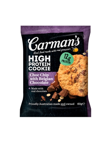 Cookie de haute protéine de Carman Choc Chip avec Choc belge 60g x 12