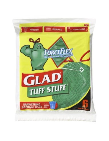 Glad Bolsas de basura con cordón Tuff Stuff Forceflex, paquete de 6 x 1