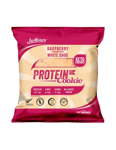 Justine's Ketofreundlicher Proteinkeks mit Himbeer- und weißer Schokolade, 64 g x 12