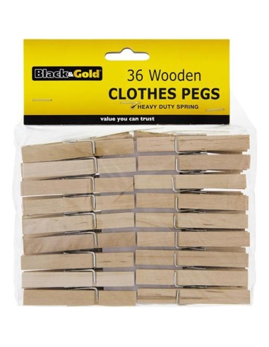 Black & Gold Lot de 36 pinces à linge en bois x 24