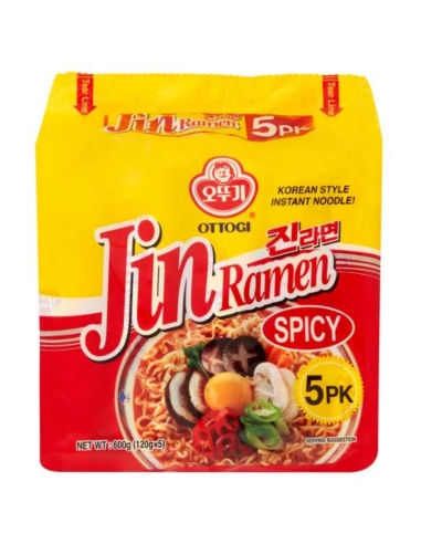 Ottogi Spicy Jin Ramen Noods 5 Pack 120g x 8