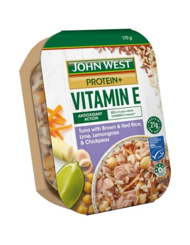 John West Protein Plus de thon avec la citronnelle brun & rouge de riz & Chickpeas 170gm x 5