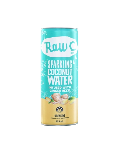 Raw C Agua de coco con gas infusionada con cerveza de jengibre 325 ml x 24