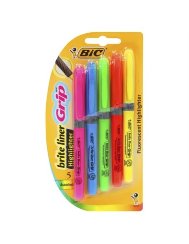 Bic Brite Lignes Grip Assorti Blister Pack 5 Pack x 1