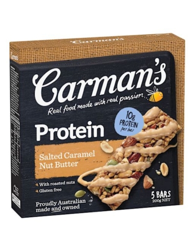 Barra de proteína de mantequilla de nueces y caramelo salado de Carmans, 200 g x 6