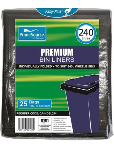 Cast Away Bin Liners Wheelie Premium Black 25s x 8 (英语)