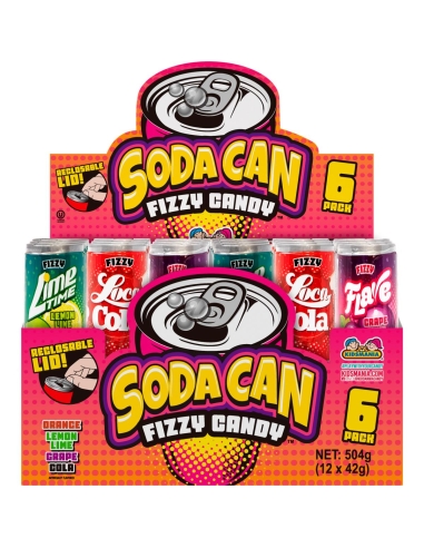 Soda Can Frizzy Candy 6 Pack 42g x 12