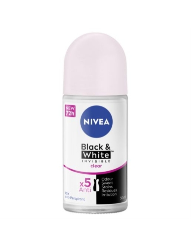 Nivea Déodorant Invisible B&W Clear Roll On 50 ml x 6