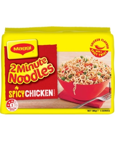 Maggi Noodles piccanti al pollo in 2 minuti, confezione da 5, 76 g x 6