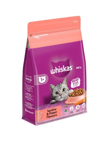 Whiskas Croquettes pour chat adulte aux sardines et aux crevettes 800 g x 1